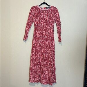 SCARLET DARKNESS Prairie Dress Red‎ Floral Maxi Long sleeves Size Medium